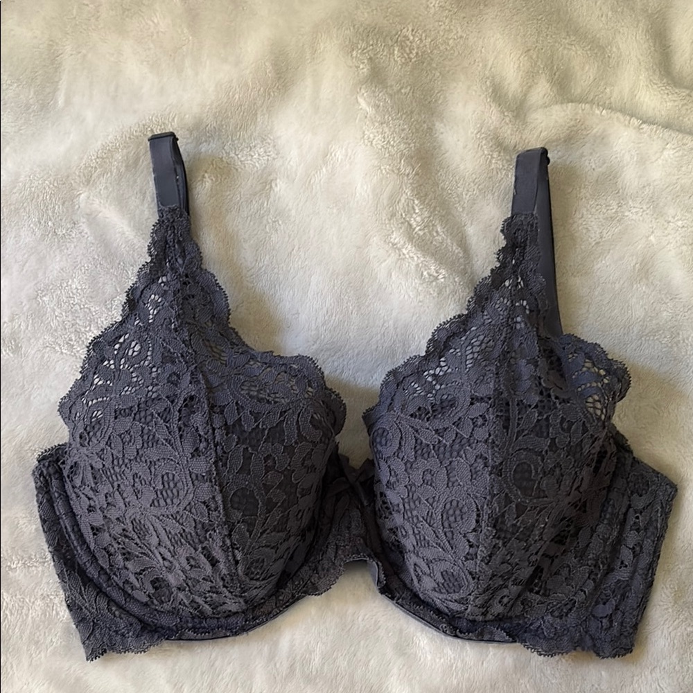 Blue/Gray Lace Underwire Bra with Adjustable Straps